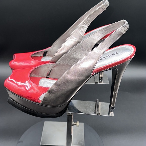 Bebe Zahara, Peach & silver, open toe sling back platform stilettos Size 8 Women - Picture 6 of 7